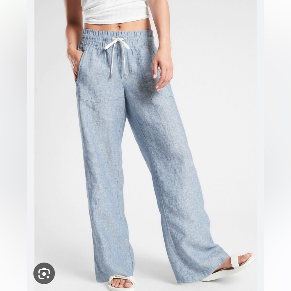 Athleta Blue Cabo Linen Wide Leg Pants